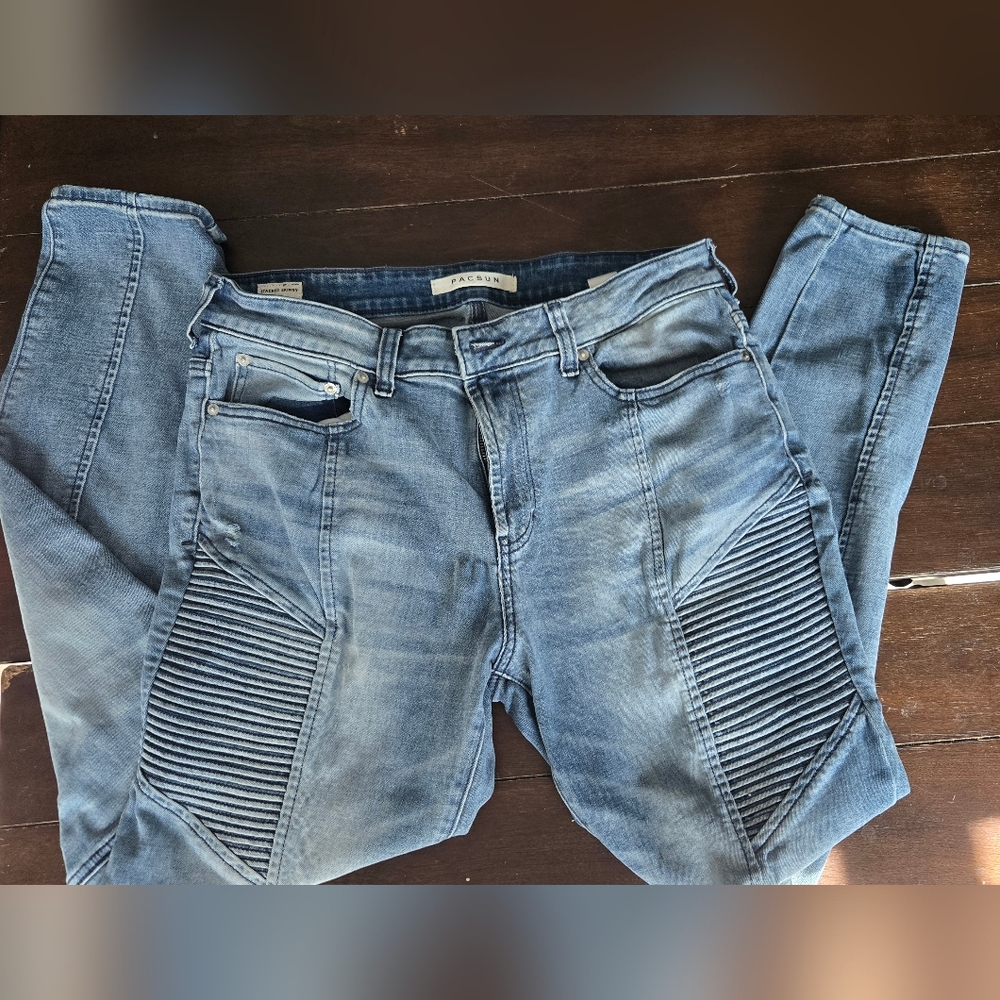 PacSun Men's Denim Blue Ribbed Skinny Jeans
